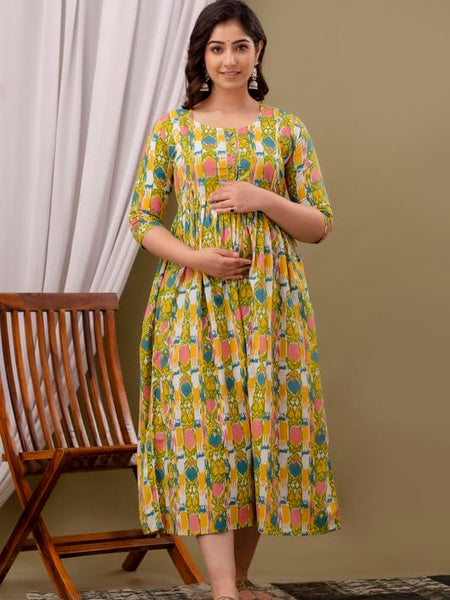 Patron - JAIPURFAME Maternity Feeding Kurti with Zipper | Cotton Floral Printed Pregnancy & Nursing Dress | Comfortable & Stylish Maternity Wear for Women | Breastfeeding Kurta with Zipper | Soft & Elegant