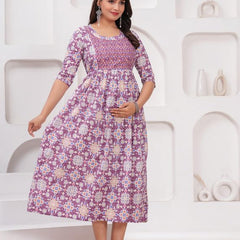 Pink - JAIPURFAME Maternity Feeding Kurti with Zipper | Cotton Floral Printed Pregnancy & Nursing Dress | Comfortable & Stylish Maternity Wear for Women | Breastfeeding Kurta with Zipper | Soft & Elegant