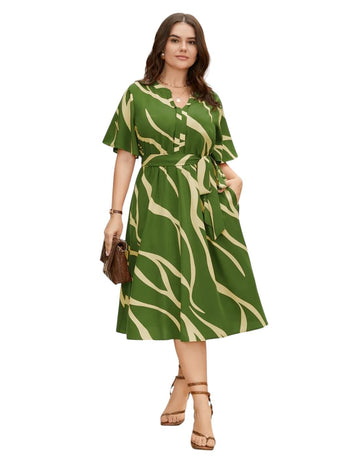 Mehendi - One Piece Dress for Women, New American Print Rayon Midi Dress, Stylish, Modern Party Outfit, Perfect for Casual and Formal Occasions