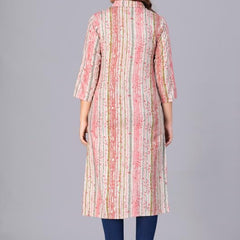 Peach - Women's Cotton Kurta | Elegant Rust Stripe Collar-Neck Kurta | Perfect Blend of Comfort & Style | Suitable for Party & Casual Wear