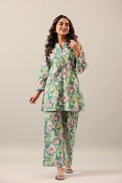 Standard Light Green - JJAIPURFAME Women's Trendy Printed Cotton Blend Straight Light Green Color Kurta and Palazzo Set