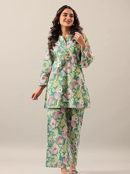 Standard Light Green - JJAIPURFAME Women's Trendy Printed Cotton Blend Straight Light Green Color Kurta and Palazzo Set
