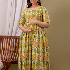 Patron - JAIPURFAME Maternity Feeding Kurti with Zipper | Cotton Floral Printed Pregnancy & Nursing Dress | Comfortable & Stylish Maternity Wear for Women | Breastfeeding Kurta with Zipper | Soft & Elegant