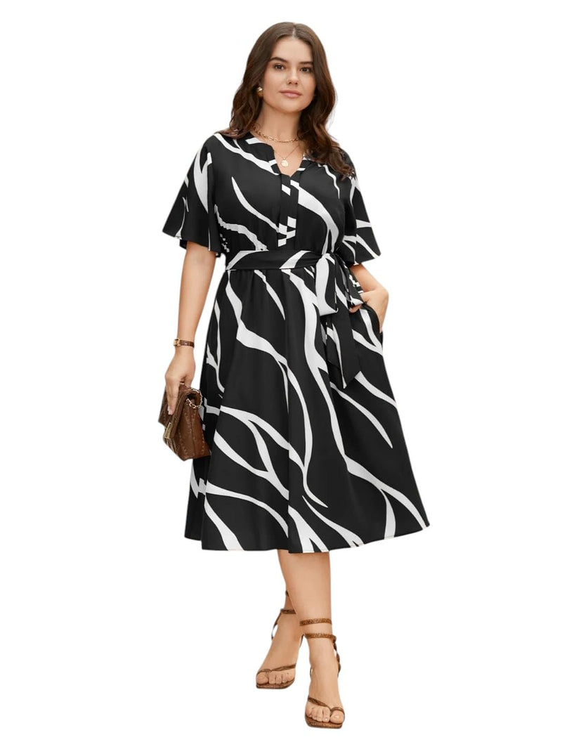 Black - One Piece Dress for Women, New American Print Rayon Midi Dress, Stylish, Modern Party Outfit, Perfect for Casual and Formal Occasions