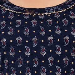 Dark Blue - Maternity Feeding Kurti with Zipper | Cotton Floral Printed Pregnancy & Nursing Dress | Comfortable Maternity Wear for Women | Breastfeeding Kurta Set with Zip | Stylish & Soft