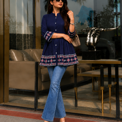 Elegant Blue Rayon Embroidered Top