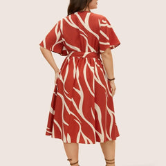 Red - One Piece Dress for Women, New American Print Rayon Midi Dress, Stylish, Modern Party Outfit, Perfect for Casual and Formal Occasions