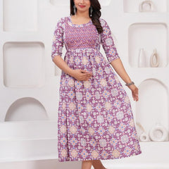 Pink - JAIPURFAME Maternity Feeding Kurti with Zipper | Cotton Floral Printed Pregnancy & Nursing Dress | Comfortable & Stylish Maternity Wear for Women | Breastfeeding Kurta with Zipper | Soft & Elegant