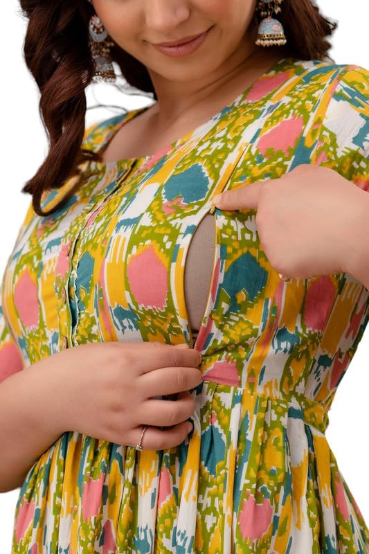 Patron - JAIPURFAME Maternity Feeding Kurti with Zipper | Cotton Floral Printed Pregnancy & Nursing Dress | Comfortable & Stylish Maternity Wear for Women | Breastfeeding Kurta with Zipper | Soft & Elegant