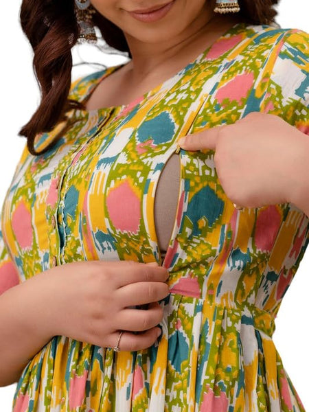 Patron - JAIPURFAME Maternity Feeding Kurti with Zipper | Cotton Floral Printed Pregnancy & Nursing Dress | Comfortable & Stylish Maternity Wear for Women | Breastfeeding Kurta with Zipper | Soft & Elegant