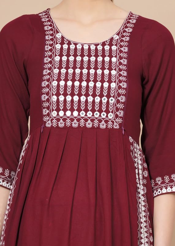 Maroon - Maternity Feeding Kurti with Zipper | Cotton Floral Printed Pregnancy & Nursing Dress | Comfortable & Stylish Maternity Wear for Women | Breastfeeding Kurta with Zipper | Soft & Elegant