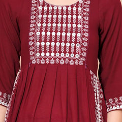 Maroon - Maternity Feeding Kurti with Zipper | Cotton Floral Printed Pregnancy & Nursing Dress | Comfortable & Stylish Maternity Wear for Women | Breastfeeding Kurta with Zipper | Soft & Elegant