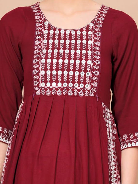 Maroon - Maternity Feeding Kurti with Zipper | Cotton Floral Printed Pregnancy & Nursing Dress | Comfortable & Stylish Maternity Wear for Women | Breastfeeding Kurta with Zipper | Soft & Elegant