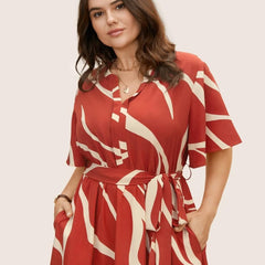 Red - One Piece Dress for Women, New American Print Rayon Midi Dress, Stylish, Modern Party Outfit, Perfect for Casual and Formal Occasions