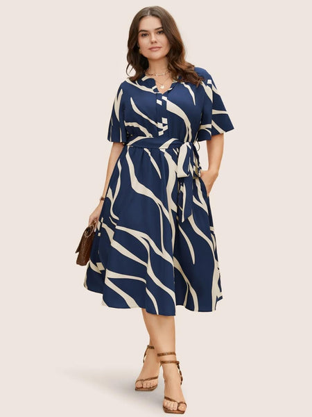 Navy Blue - One Piece Dress for Women, New American Print Rayon Midi Dress, Stylish, Modern Party Outfit, Perfect for Casual and Formal Occasions