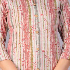 Peach - Women's Cotton Kurta | Elegant Rust Stripe Collar-Neck Kurta | Perfect Blend of Comfort & Style | Suitable for Party & Casual Wear