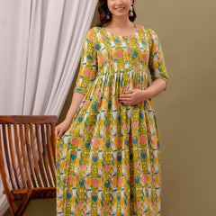 Patron - Maternity Feeding Kurti with Zipper | Cotton Floral Printed Pregnancy & Nursing Dress | Comfortable Maternity Wear for Women | Breastfeeding Kurta Set with Zip | Stylish & Soft