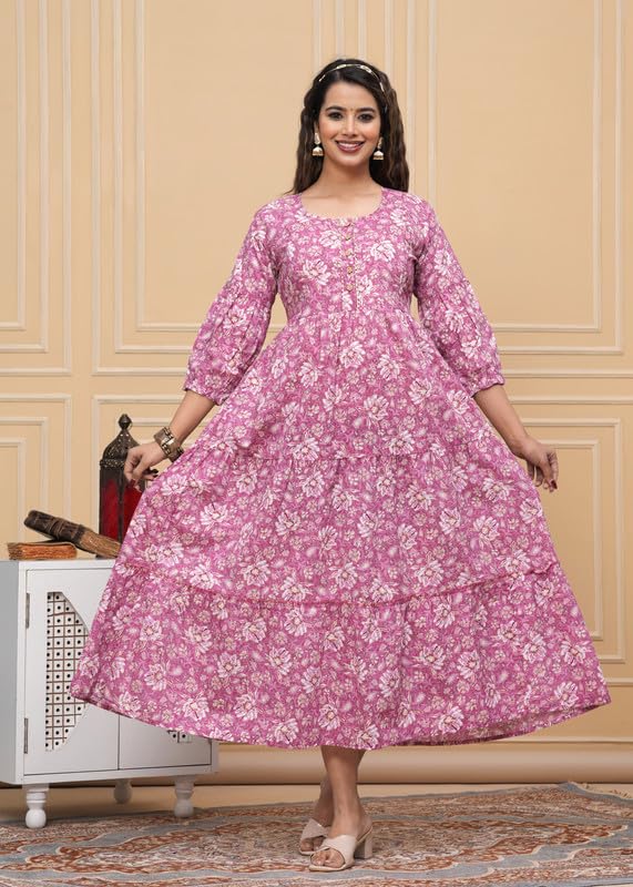 Pink Freel - JAIPURFAME Maternity Feeding Kurti with Zipper | Cotton Floral Printed Pregnancy & Nursing Dress | Comfortable & Stylish Maternity Wear for Women | Breastfeeding Kurta with Zipper | Soft & Elegant
