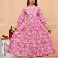 Pink Freel - Maternity Feeding Kurti with Zipper | Cotton Floral Printed Pregnancy & Nursing Dress | Comfortable & Stylish Maternity Wear for Women | Breastfeeding Kurta with Zipper | Soft & Elegant