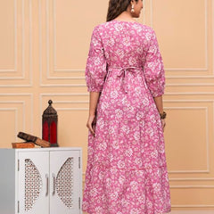 Pink Freel - Maternity Feeding Kurti with Zipper | Cotton Floral Printed Pregnancy & Nursing Dress | Comfortable Maternity Wear for Women | Breastfeeding Kurta Set with Zip | Stylish & Soft