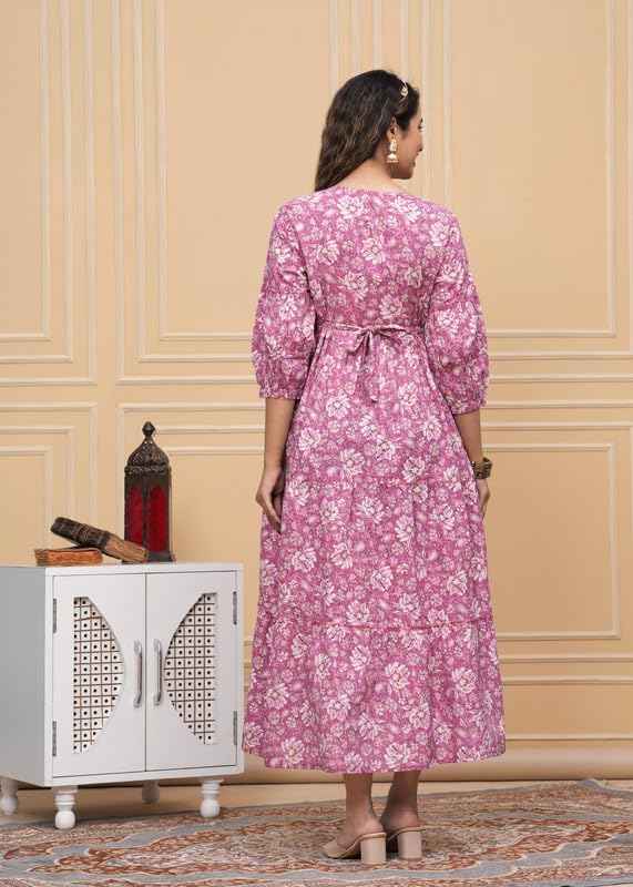 Pink Freel - Maternity Feeding Kurti with Zipper | Cotton Floral Printed Pregnancy & Nursing Dress | Comfortable & Stylish Maternity Wear for Women | Breastfeeding Kurta with Zipper | Soft & Elegant