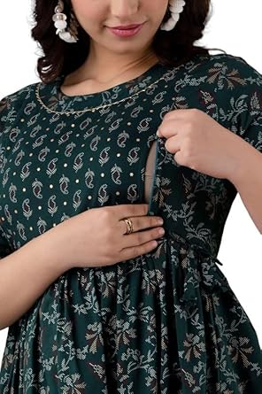 JAIPURFAME Maternity Feeding Kurti with Zipper | Cotton Floral Printed Pregnancy & Nursing Dress | Comfortable Maternity Wear for Women | Breastfeeding Kurta Set with Zip | Stylish & Soft
