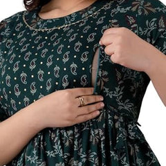 JAIPURFAME Maternity Feeding Kurti with Zipper | Cotton Floral Printed Pregnancy & Nursing Dress | Comfortable Maternity Wear for Women | Breastfeeding Kurta Set with Zip | Stylish & Soft