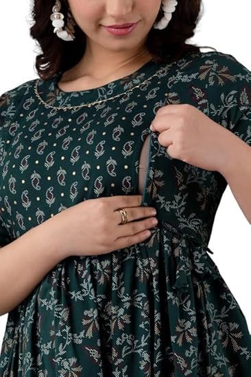 Stylish Women's Pure Cotton All Over Printed Kurti Gown, Maternity Dress, and Feeding Dress – Comfortable and Elegant Maternity Wear for Women
