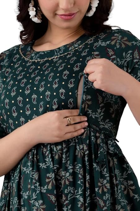 Stylish Women's Pure Cotton All Over Printed Kurti Gown, Maternity Dress, and Feeding Dress – Comfortable and Elegant Maternity Wear for Women