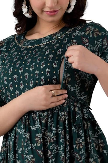 Stylish Women's Pure Cotton All Over Printed Kurti Gown, Maternity Dress, and Feeding Dress – Comfortable and Elegant Maternity Wear for Women