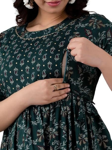 JAIPURFAME Maternity Feeding Kurti with Zipper | Cotton Floral Printed Pregnancy & Nursing Dress | Comfortable Maternity Wear for Women | Breastfeeding Kurta Set with Zip | Stylish & Soft