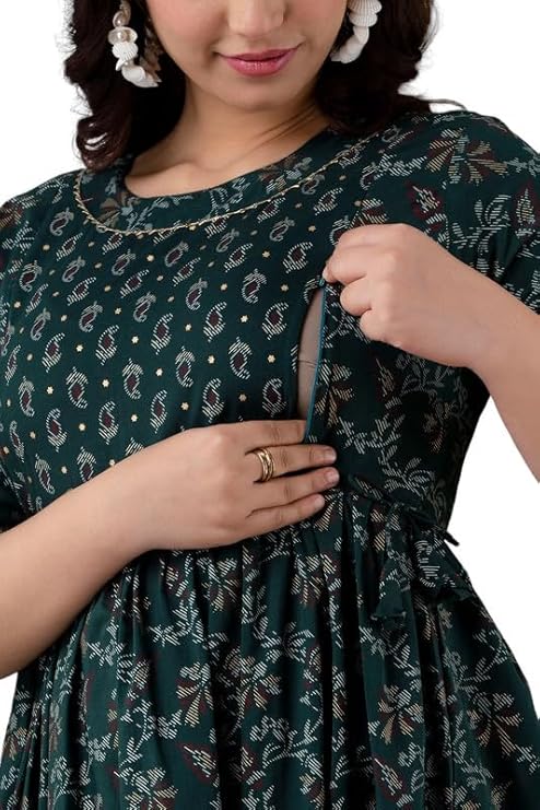 Stylish Women's Pure Cotton All Over Printed Kurti Gown, Maternity Dress, and Feeding Dress – Comfortable and Elegant Maternity Wear for Women