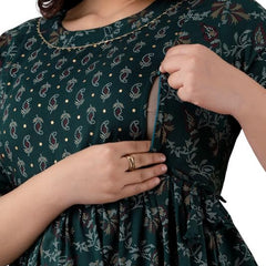 JAIPURFAME Maternity Feeding Kurti with Zipper | Cotton Floral Printed Pregnancy & Nursing Dress | Comfortable Maternity Wear for Women | Breastfeeding Kurta Set with Zip | Stylish & Soft