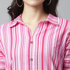 Pink - Women's Rayon Kurta | Elegant Rust Stripe Collar-Neck Kurta | Perfect Blend of Comfort & Style | Suitable for Party & Casual Wear