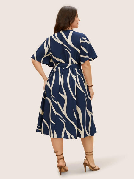 Navy Blue - One Piece Dress for Women, New American Print Rayon Midi Dress, Stylish, Modern Party Outfit, Perfect for Casual and Formal Occasions