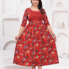 Red - JAIPURFAME Maternity Feeding Kurti with Zipper | Cotton Floral Printed Pregnancy & Nursing Dress | Comfortable & Stylish Maternity Wear for Women | Breastfeeding Kurta with Zipper | Soft & Elegant