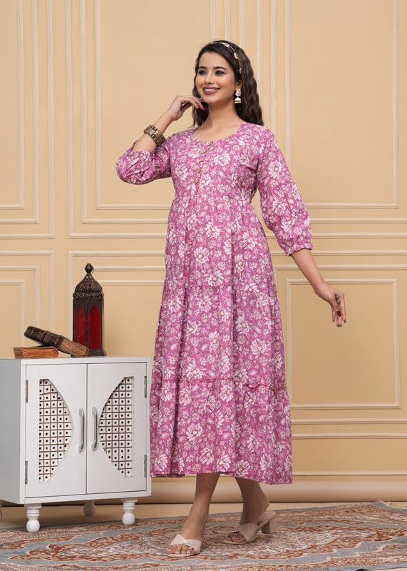 Pink Freel - Maternity Feeding Kurti with Zipper | Cotton Floral Printed Pregnancy & Nursing Dress | Comfortable & Stylish Maternity Wear for Women | Breastfeeding Kurta with Zipper | Soft & Elegant