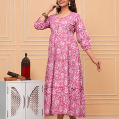 Pink Freel - Maternity Feeding Kurti with Zipper | Cotton Floral Printed Pregnancy & Nursing Dress | Comfortable & Stylish Maternity Wear for Women | Breastfeeding Kurta with Zipper | Soft & Elegant
