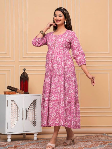 Pink Freel - Maternity Feeding Kurti with Zipper | Cotton Floral Printed Pregnancy & Nursing Dress | Comfortable & Stylish Maternity Wear for Women | Breastfeeding Kurta with Zipper | Soft & Elegant