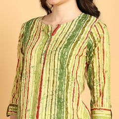 Green Multi - Women's Floral Printed Cotton Top - Stylish Long Top with Mandarin Collar, Perfect for Jeans, Ideal for Casual & Ethnic Wear
