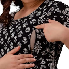 JAIPURFAME Stylish Women's Pure Cotton All Over Printed Kurti Gown, Maternity Dress, and Feeding Dress – Comfortable and Elegant Maternity Wear for Women