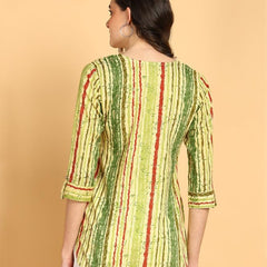 Green Multi - Women's Floral Printed Cotton Top - Stylish Long Top with Mandarin Collar, Perfect for Jeans, Ideal for Casual & Ethnic Wear