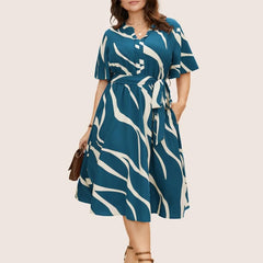 Blue - One Piece Dress for Women, New American Print Rayon Midi Dress, Stylish, Modern Party Outfit, Perfect for Casual and Formal Occasions