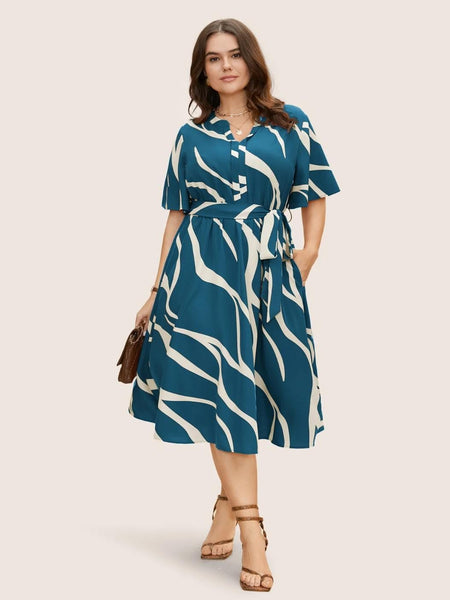 Blue - One Piece Dress for Women, New American Print Rayon Midi Dress, Stylish, Modern Party Outfit, Perfect for Casual and Formal Occasions
