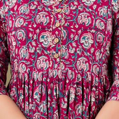 Wine - JAIPURFAME Maternity Feeding Kurti with Zipper | Cotton Floral Printed Pregnancy & Nursing Dress | Comfortable & Stylish Maternity Wear for Women | Breastfeeding Kurta with Zipper | Soft & Elegant