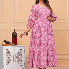 Pink Freel - Maternity Feeding Kurti with Zipper | Cotton Floral Printed Pregnancy & Nursing Dress | Comfortable Maternity Wear for Women | Breastfeeding Kurta Set with Zip | Stylish & Soft