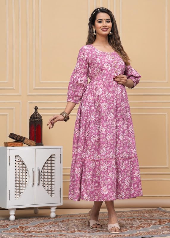Pink Freel - Maternity Feeding Kurti with Zipper | Cotton Floral Printed Pregnancy & Nursing Dress | Comfortable & Stylish Maternity Wear for Women | Breastfeeding Kurta with Zipper | Soft & Elegant