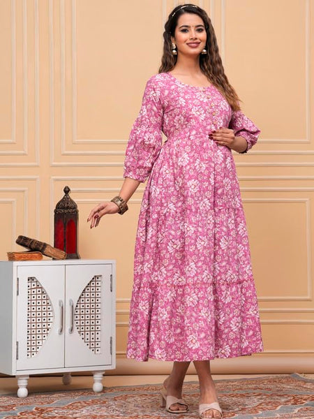 Pink Freel - JAIPURFAME Maternity Feeding Kurti with Zipper | Cotton Floral Printed Pregnancy & Nursing Dress | Comfortable & Stylish Maternity Wear for Women | Breastfeeding Kurta with Zipper | Soft & Elegant