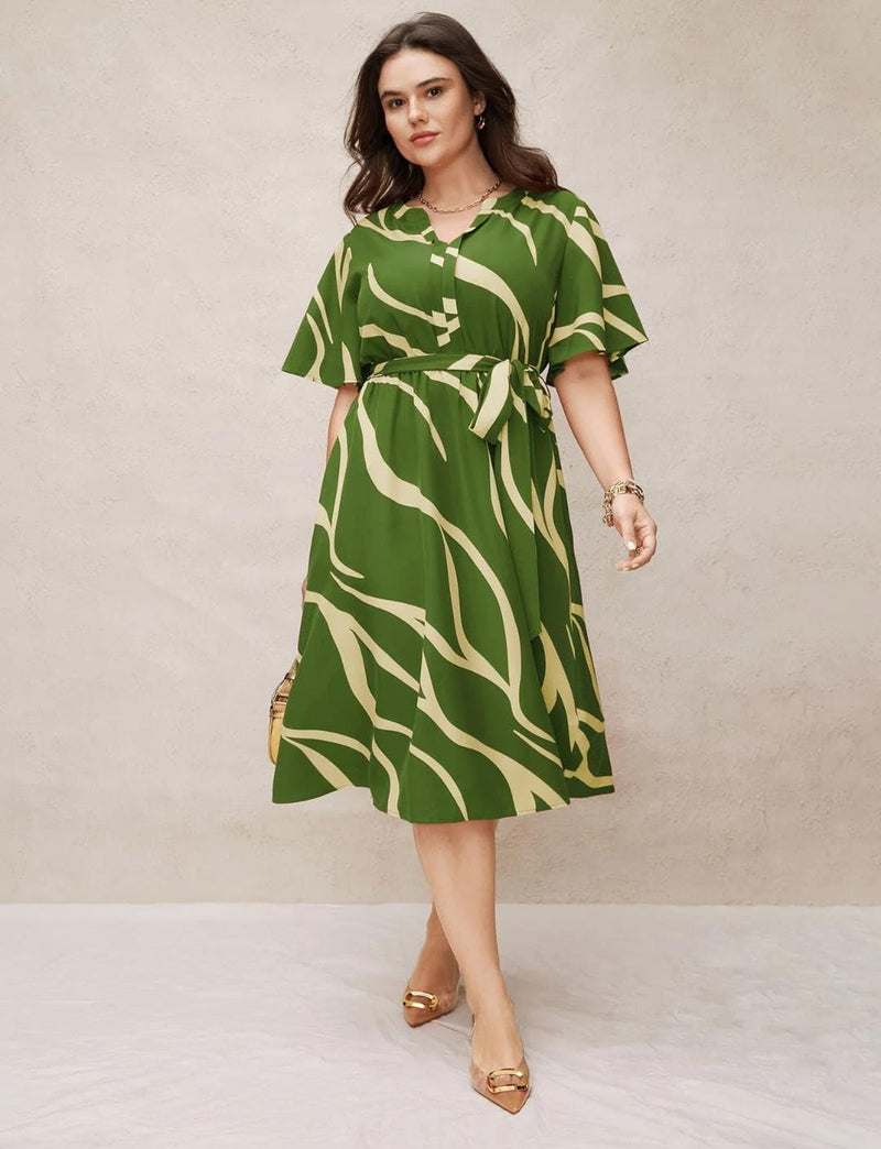 Mehendi - One Piece Dress for Women, New American Print Rayon Midi Dress, Stylish, Modern Party Outfit, Perfect for Casual and Formal Occasions