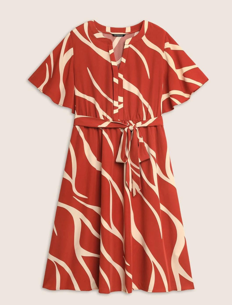 Red - One Piece Dress for Women, New American Print Rayon Midi Dress, Stylish, Modern Party Outfit, Perfect for Casual and Formal Occasions